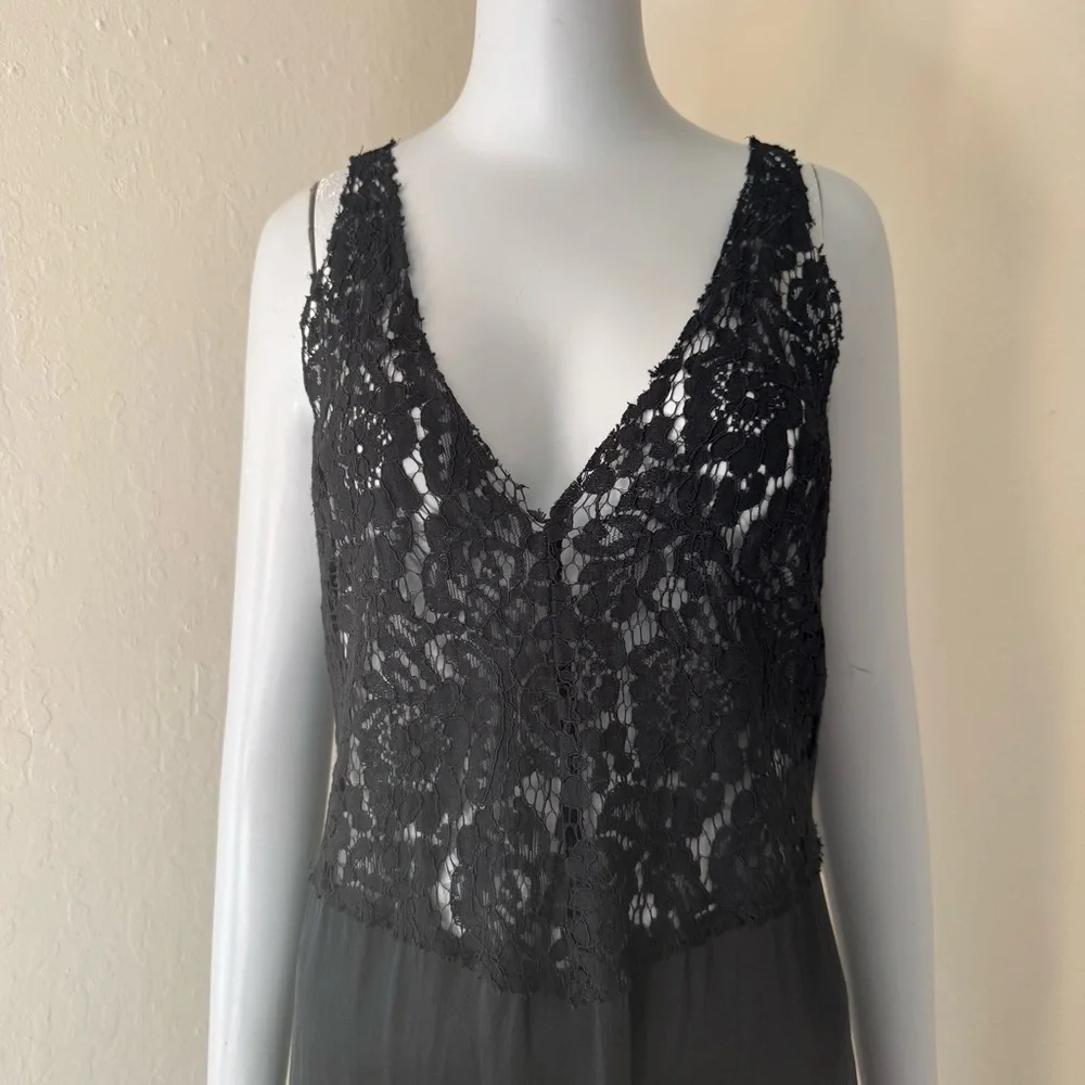 REFORMATION Aura Black Sheer Lace 100% Silk Slip Dress Maxi Size 8 - Picture 6 of 16